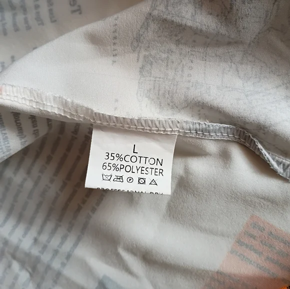 HALFHEART Shirt Dress Newspaper Print Button Down White Orange Gray LARGE - Picture 9 of 9